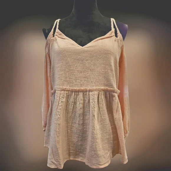 NWOT "JESSICA SIMPSON" MUSLIN OPEN SHOULDER PLUNGE NECK & BRAIDED BACK LINE SZ-M - Picture 2 of 8